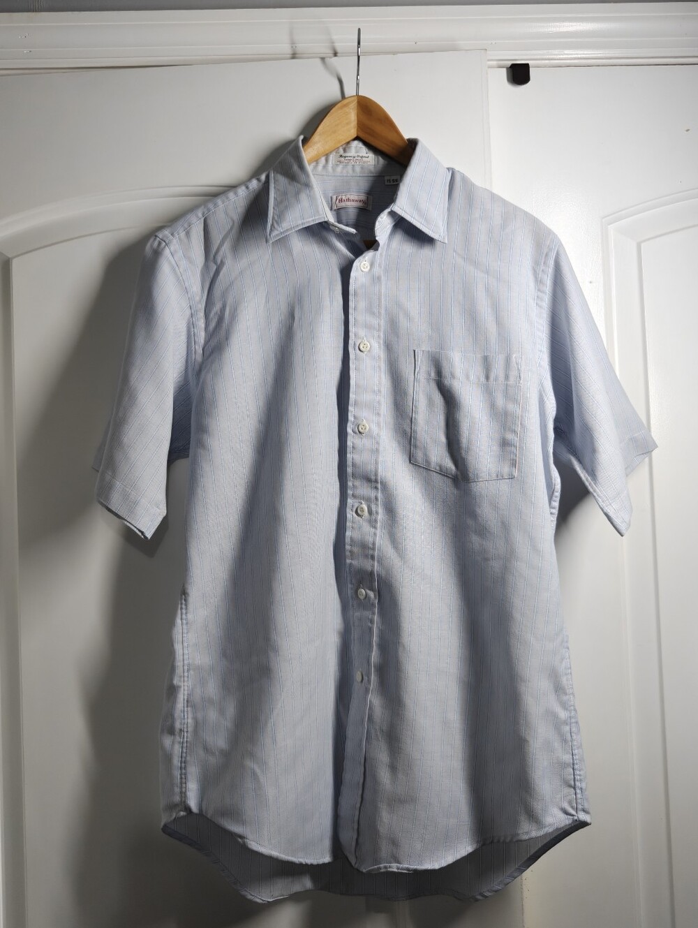 Vintage Hathaway Mens 15 SS Regency Oxford Striped Short Sleeve Button Down Shir